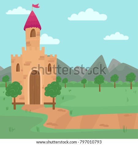 Landscape with fairy medieval castle vector illustration, element for fairy tale story for children vector Illustration