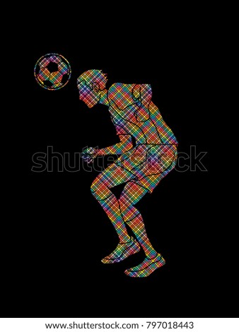 Soccer player bouncing a ball action  designed using dots pixels graphic vector.