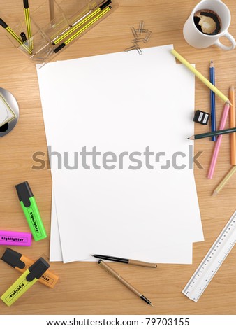 white empty sheet with lots of stationery objects makes a great copy space for you message or drawing