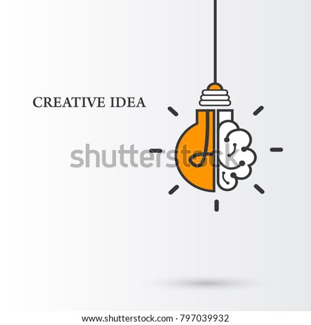 Creative idea Logo with a half of light bulb and brain isolated on white background. Symbol of creativity. EPS 10 Royalty-Free Stock Photo #797039932