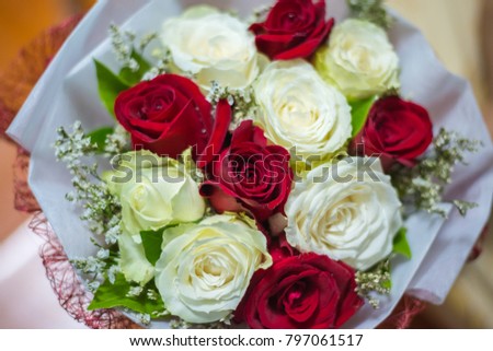 Bouquet of roses on Valentine's Day.This picture is soft focus.This picture is blurry blurred.