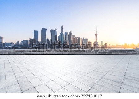 empty floor with cityscape in shanghai china