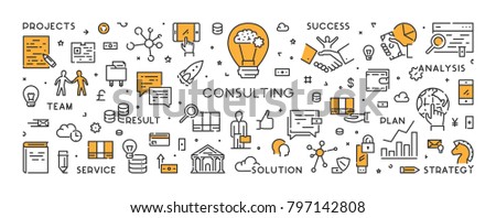 Vector line banner and concept for consulting. Modern linear symbol for business consultation. Royalty-Free Stock Photo #797142808