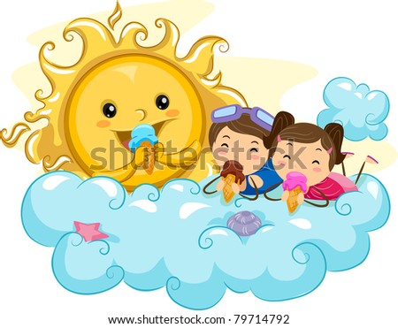 Illustration of Kids Eating Ice Cream with the Sun