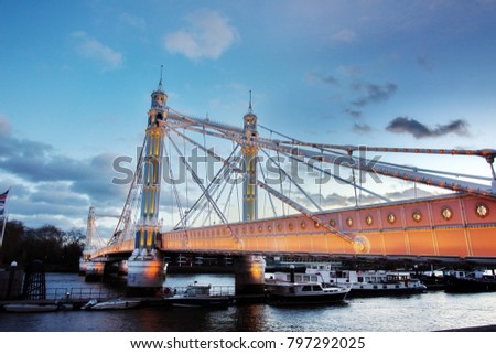 Albert Bridge is a road bridge over the River Thames connecting Chelsea in Central London on the north bank to Battersea on the south.