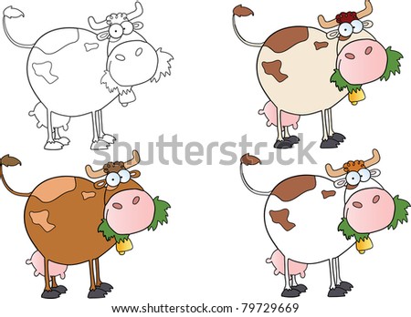 Cartoon Character Cows Different Color-Vector Collection