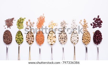 composition of dry legumes of different types, colors and flavors Royalty-Free Stock Photo #797336386
