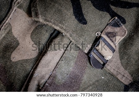 Old camouflage army bag background