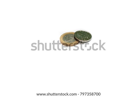 isolated one euro coin and one czech crown , money exchange concept