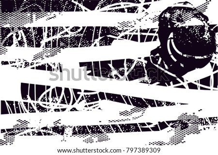 distressed background in black and white texture with  dark spots, scratches and lines. Abstract vector illustration
