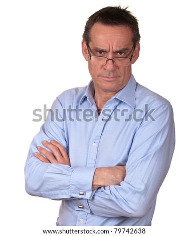 Angry Frowning Middle Age Man in Blue Shirt Royalty-Free Stock Photo #79742638
