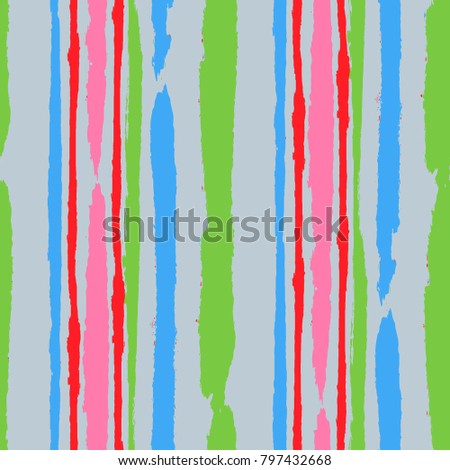 Seamless Background with Stripes Painted Lines. Texture with Vertical Dry Brush Strokes. Scribbled Grunge Rapport for Cloth, Fabric, Textile. Trendy Vector Background