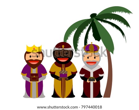 Three wise men with their gifts, Vector illustration