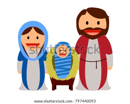 Baby Jesus with Mary and Joseph, Vector illustration