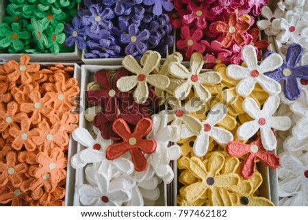Colorful artificial Flowers from mulberry paper.