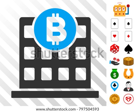 Bitcoin Office Building icon with bonus gambling clip art. Vector illustration style is flat iconic symbols. Designed for casino websites.