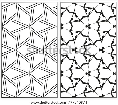   monochrome seamless patterns set, abstract geometric texture. Ornament for interior design. Repeating abstract background with chaotic strokes.