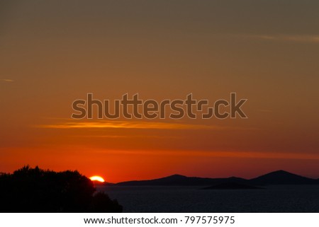 Panorama of the sea sunset, beautiful sunset at the Adriatic sea, dalmatia, Croatia