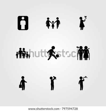 Humans icon set vector. old woman, family, love and baby