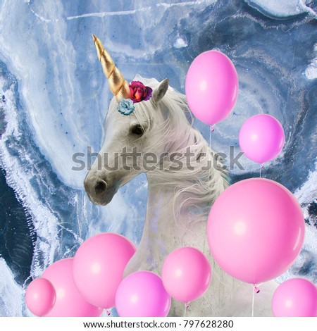 Contemporary art collage. Unicorn.