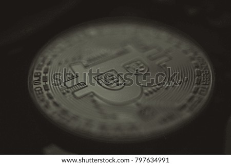 Bitcoin crypto currency coin close up
