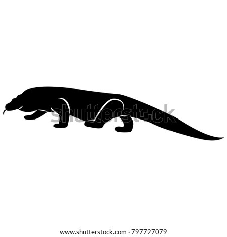 Vector image of the silhouette of the lizard of the Komodo Varanas on a white background