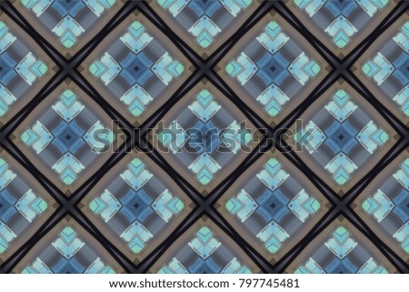 Regular Rhombus Pattern. Repeating Geometric Texture. Seamless Abstract Mosaic. Fractal Graphic Tiles. Blue Grey Background