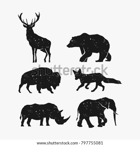 Rustic animal bundle vector, bear elk bison fox rhino elephant vector, Hipster logo design element Royalty-Free Stock Photo #797755081
