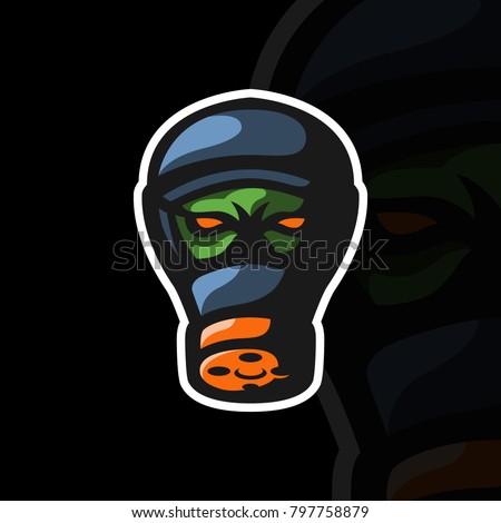 Head in a gas mask. Mascot logo design for sports team. Gas mask vector sticker illustration. Icon element for template.