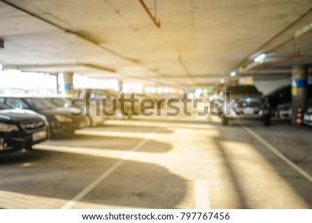 Indoor parking lot building blurred background and bokeh light