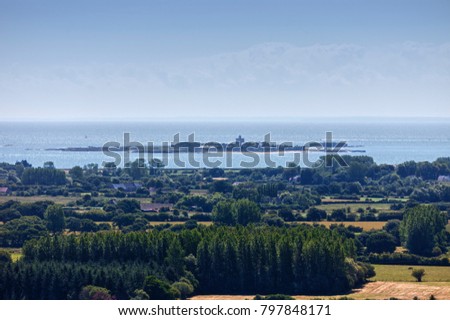 Panoramic view of peninsula Cotentin in Normandy, France - In the distance the island Tatihou near Saint-Vaast-la-Hougue, France