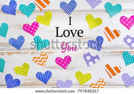 Greeting Card with Colorful Hearts and   I Love You Text 