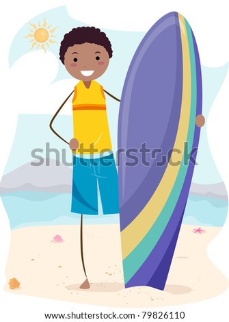 Illustration of a Guy Holding a Surf Board