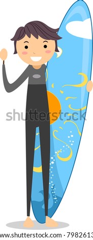 Illustration of a Guy Holding a Surf Board