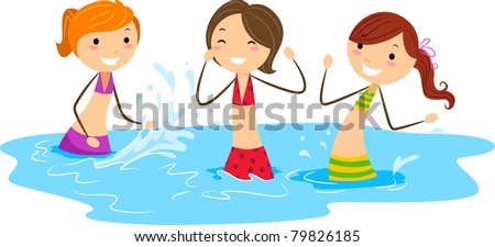 Illustration of Girls Playing with Water