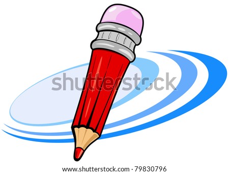 Red cartoon pencil with eraser, illustration