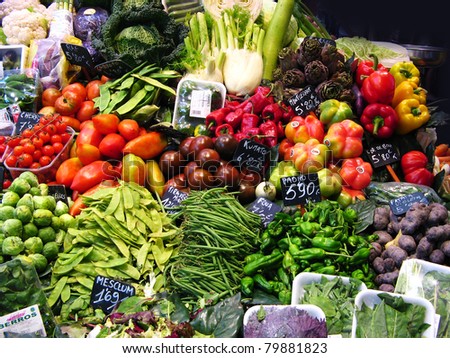 Greens and vegetables at the market stall