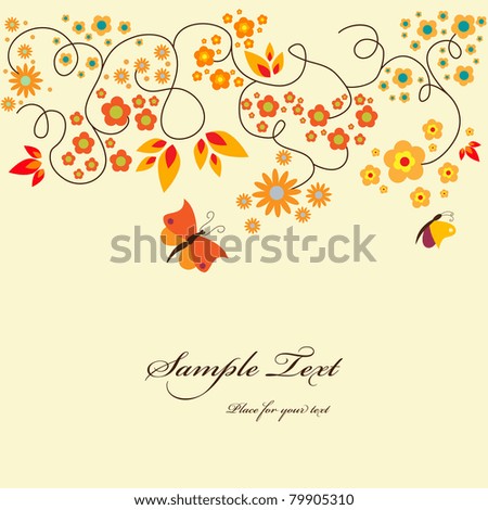 Vector orange floral greeting card