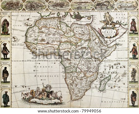 Africa old map. Created by Frederick De Wit, published in Amsterdam, 1660