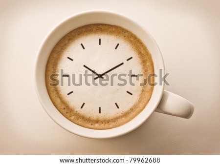 coffee time , watch drawing on latte art coffee cup Royalty-Free Stock Photo #79962688