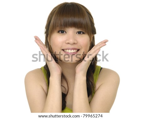 girl showing something on the palm of her hand