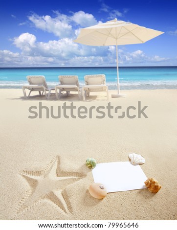 blank paper on white sand beach with shells and starfish print like a summer vacation concept [Photo Illustration]