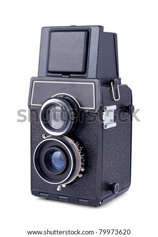 Vintage two lens photo camera isolated on white background