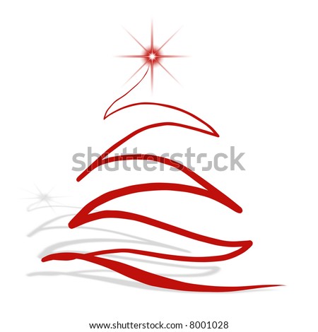 Stylized Christmas tree with red star on the top (with shadow)