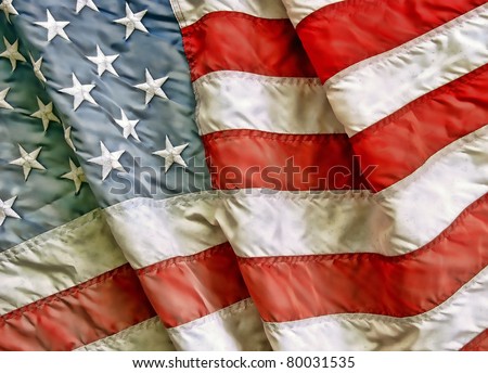 Old worn and dirty American flag