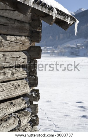 Horse stable covered with snow
