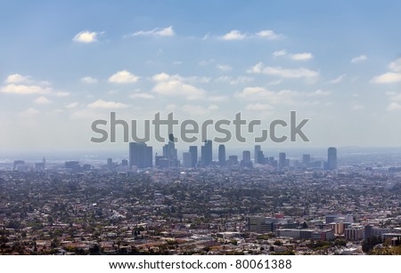 Los Angeles downtown, bird's eye view at sunny day