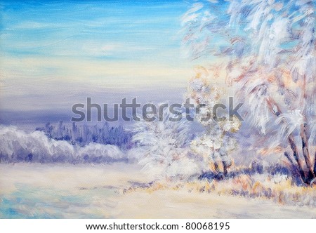 Original oil painting of a winter landscape