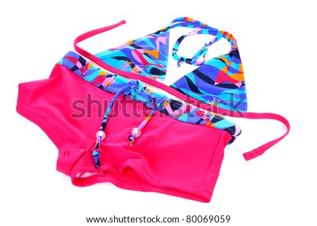 fashion; colorful girls bikini over white background