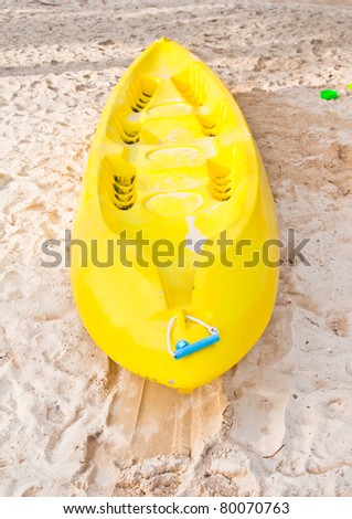 Yellow kayak was empty, left behind on the beach